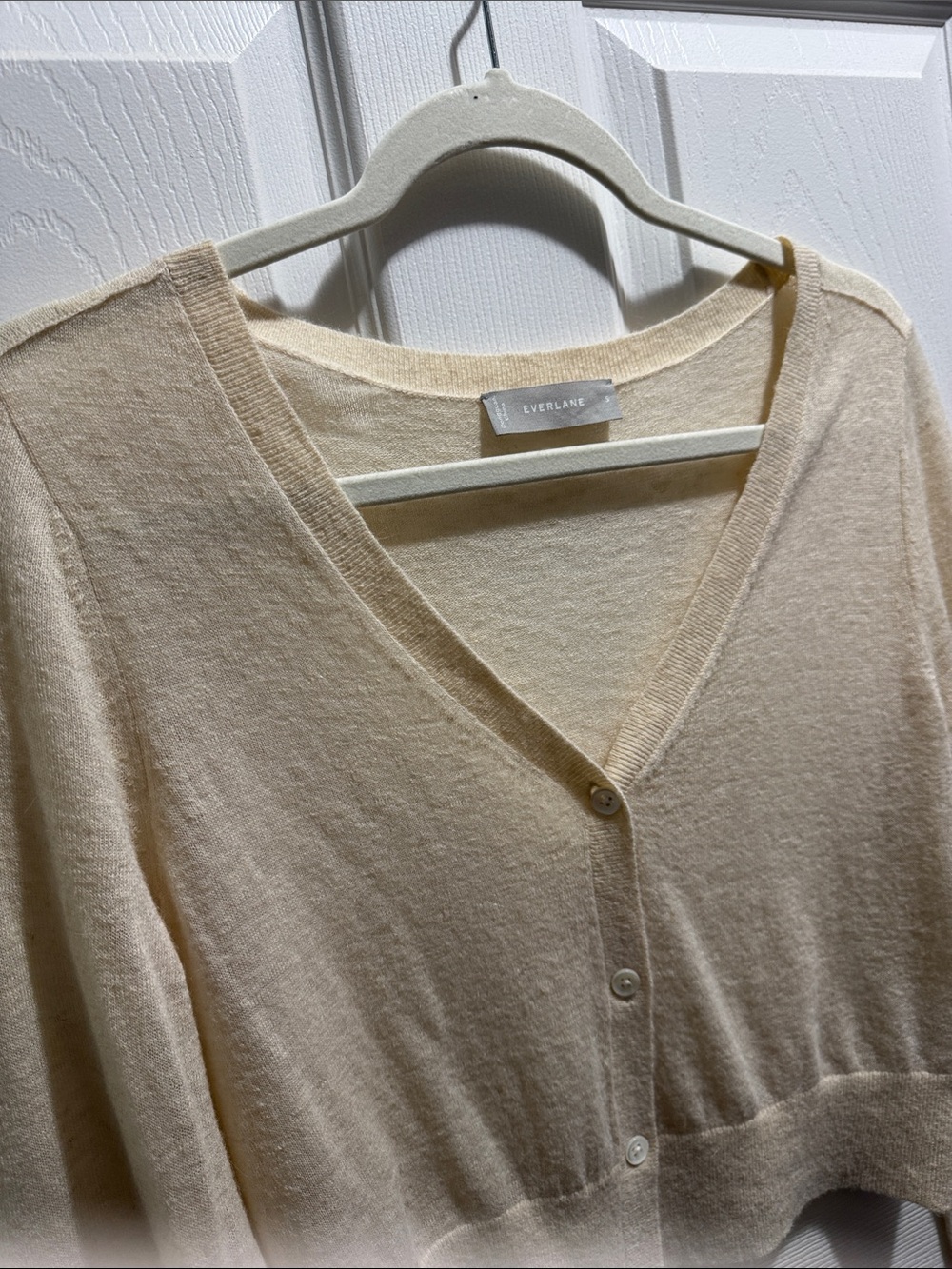 Everlane Cream V-Neck Button-Front Cardigan